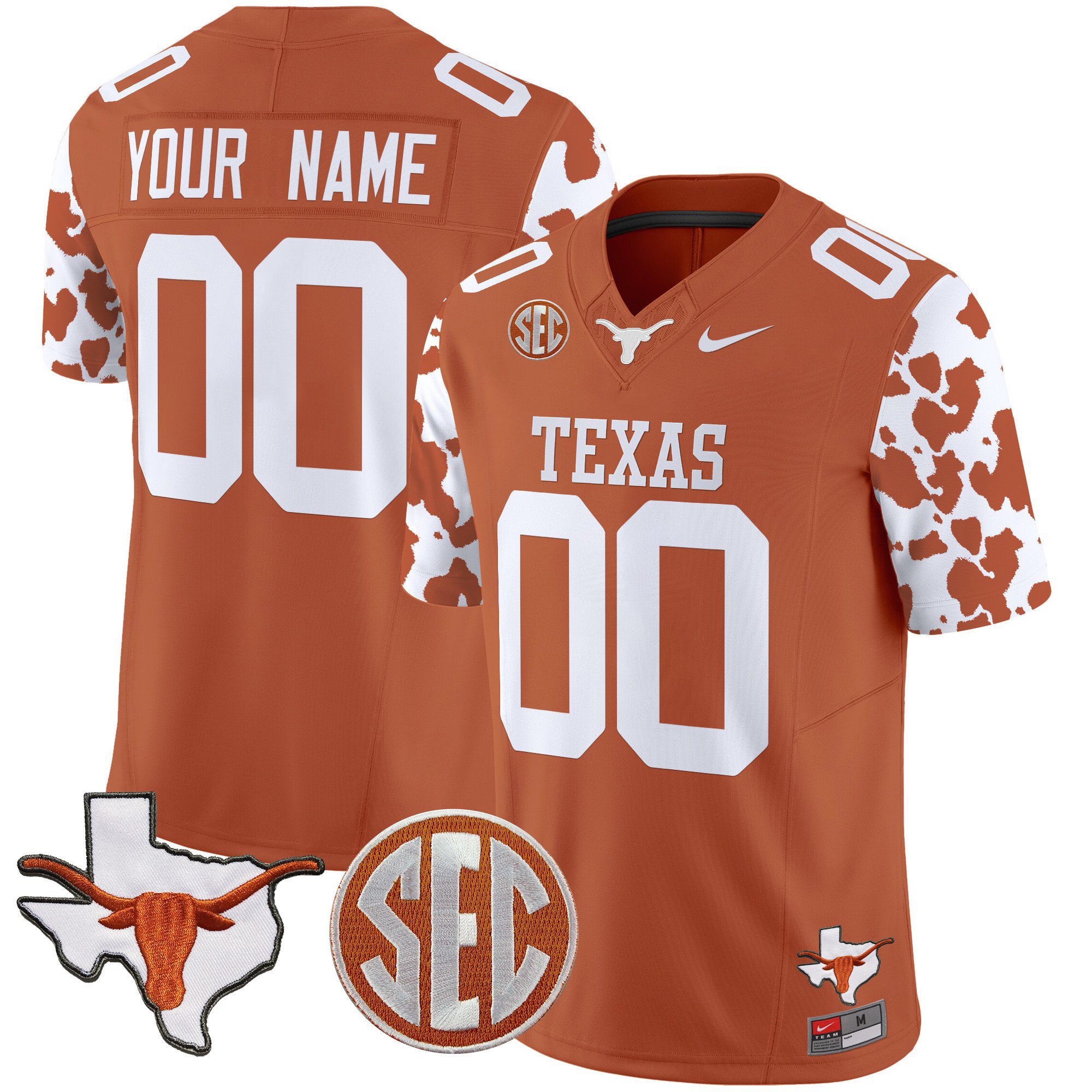 Men Texas Longhorns Orange 2024 Nike Cow Spots Vapor Limited Custom NCAA Jersey